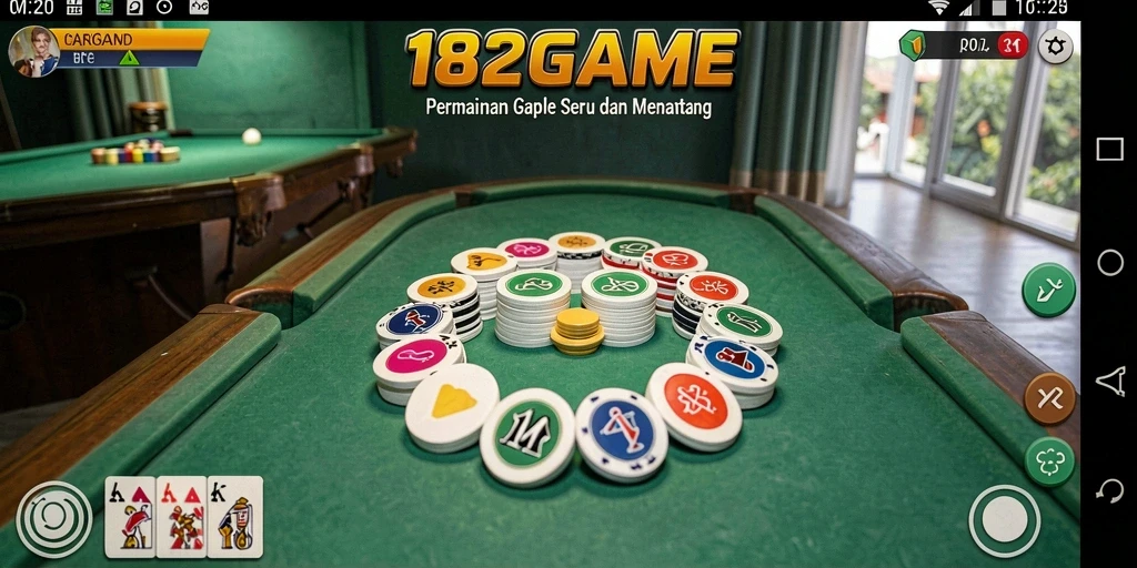 Screenshot utama 182GAME menunjukkan antarmuka gameplay Gaple yang menarik.