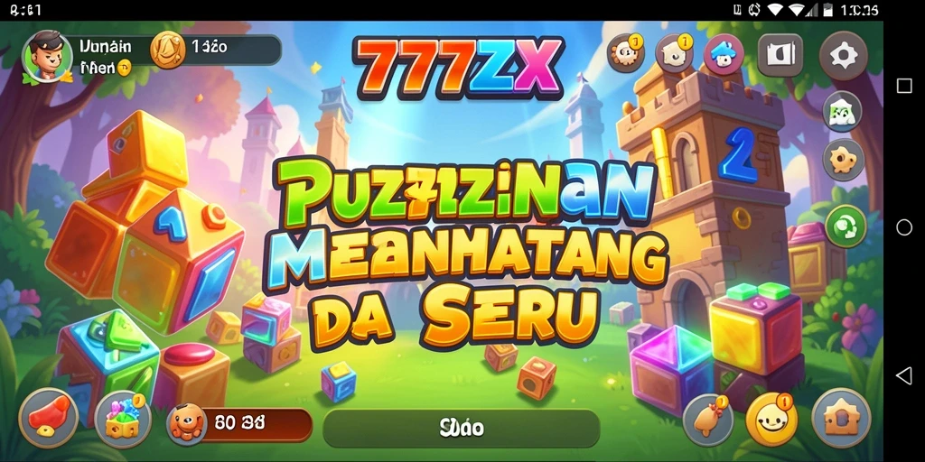 Tampilan gameplay puzzle yang menarik dan penuh warna dalam 777ZX.