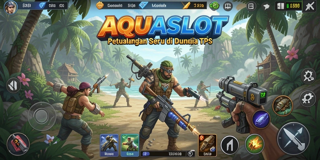 Tampilan gameplay AQUASLOT yang seru dan mendebarkan dalam genre TPS.