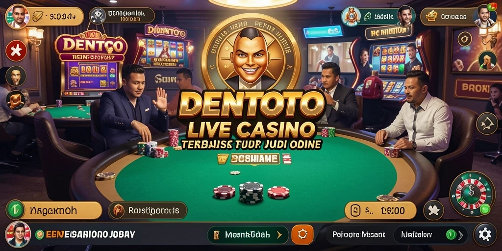 Screenshot DENTOTO menampilkan dealer langsung dan suasana kasino yang hidup.