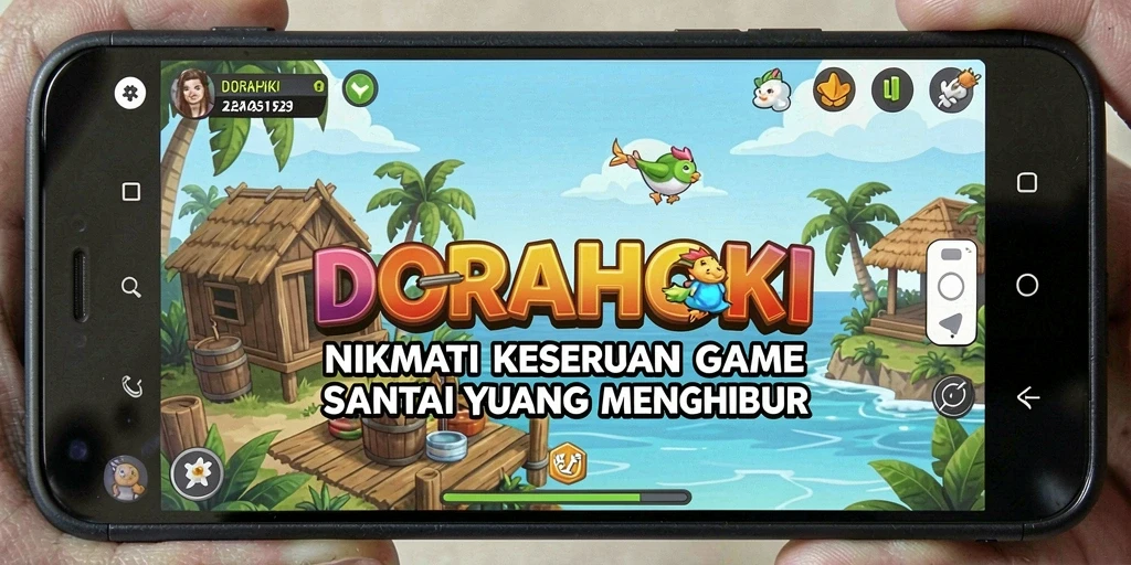Tampilan gameplay DORAHOKI yang ceria dan menyenangkan.