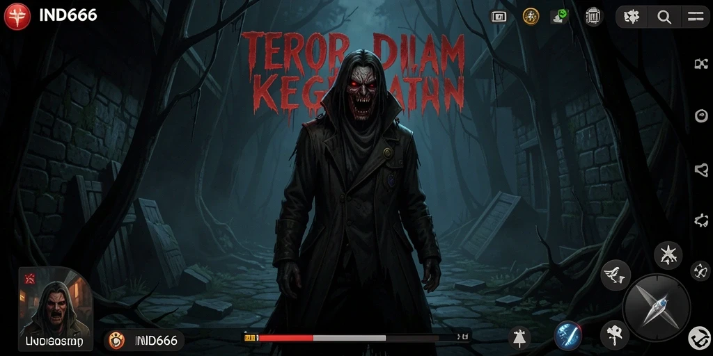 Screenshot IND666 menampilkan gameplay menakutkan dengan suasana gelap.
