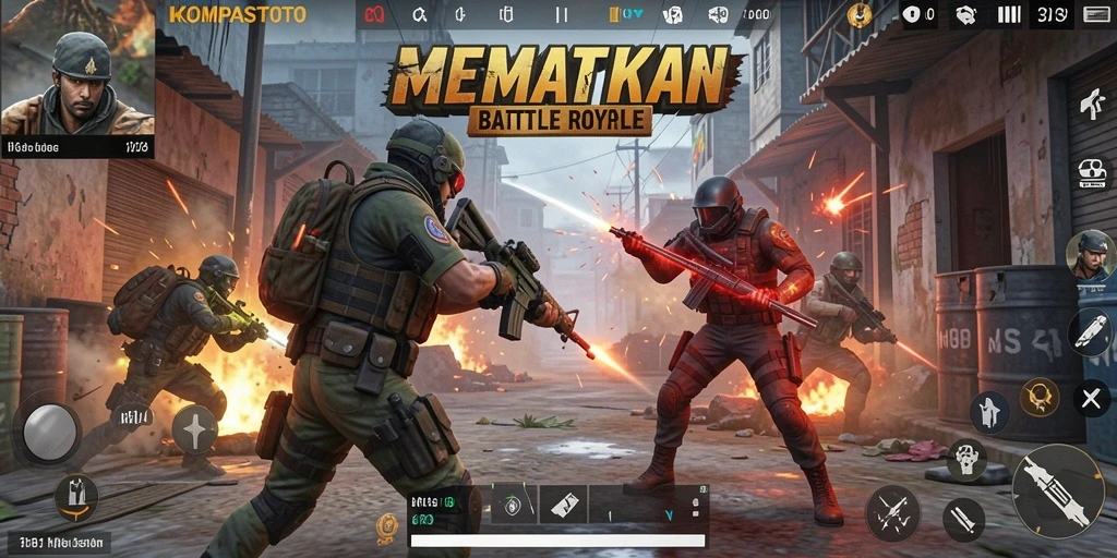 Screenshot utama permainan KOMPASTOTO menunjukkan aksi berintensitas tinggi dalam pertempuran.