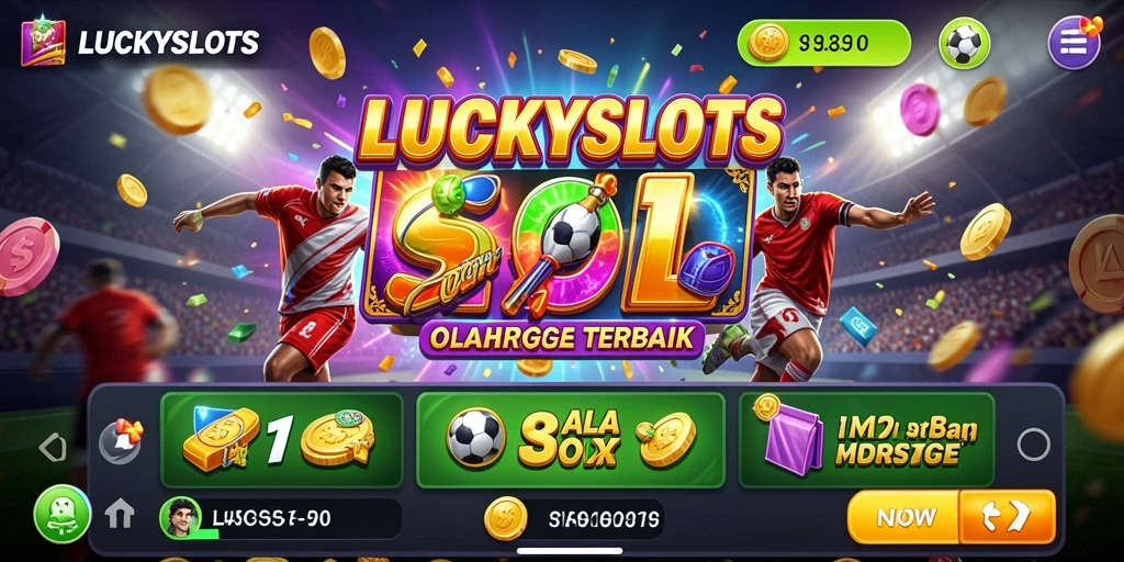 Screenshot utama LUCKYSLOTS menampilkan mesin slot dengan tema olahraga.