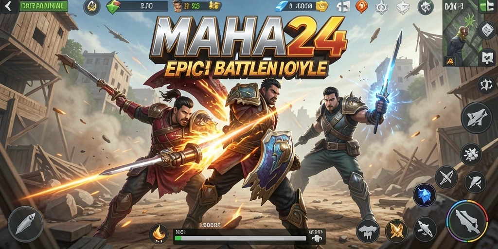 Screenshot gameplay MAHA24 dengan aksi pertempuran Battle Royale yang mendebarkan.