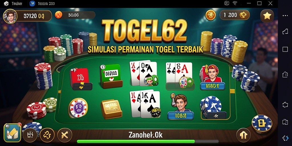 Tampilan gameplay TOGEL62 yang menampilkan simulasi permainan togel.