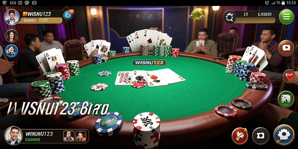 Tampilan gameplay seru dalam WISNU123 dengan suasana poker yang kompetitif.